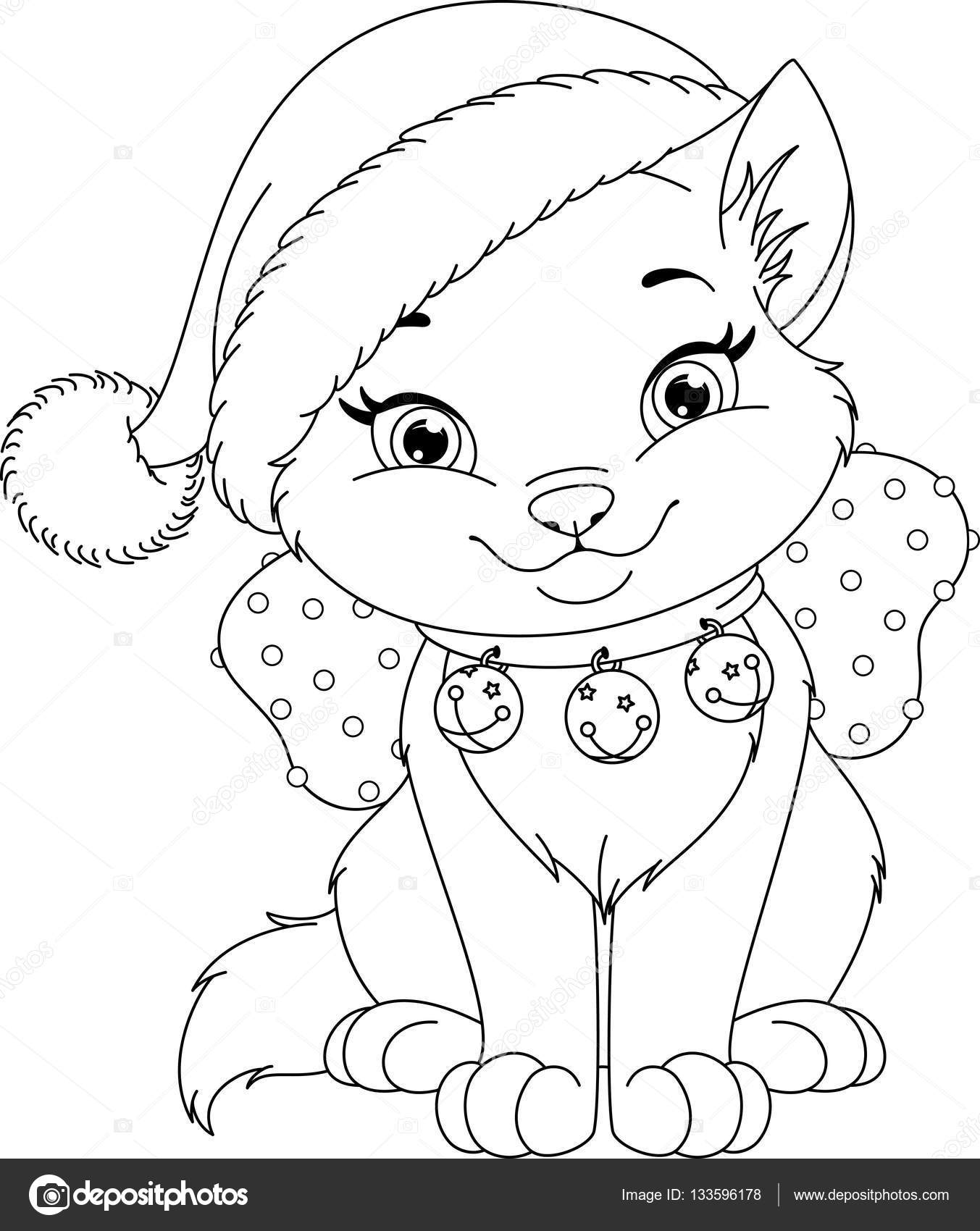1353x1700 Christmas Cat Coloring Page Stock Vector Malyaka
