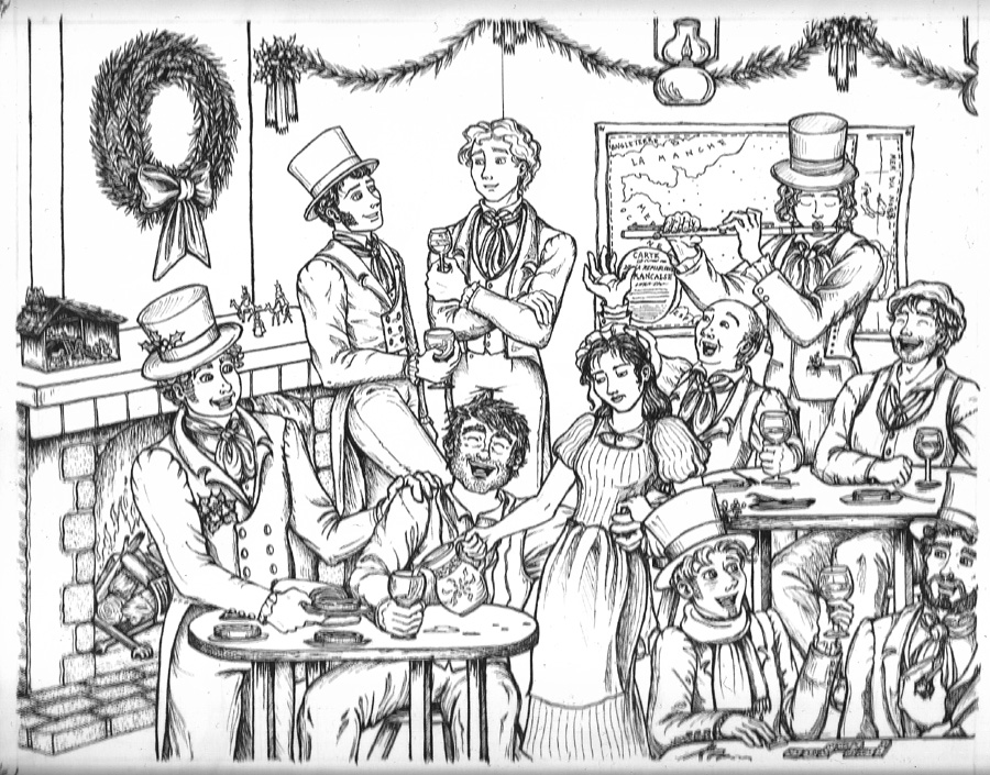 900x705 Les Amis Christmas Greyscale By Annecat