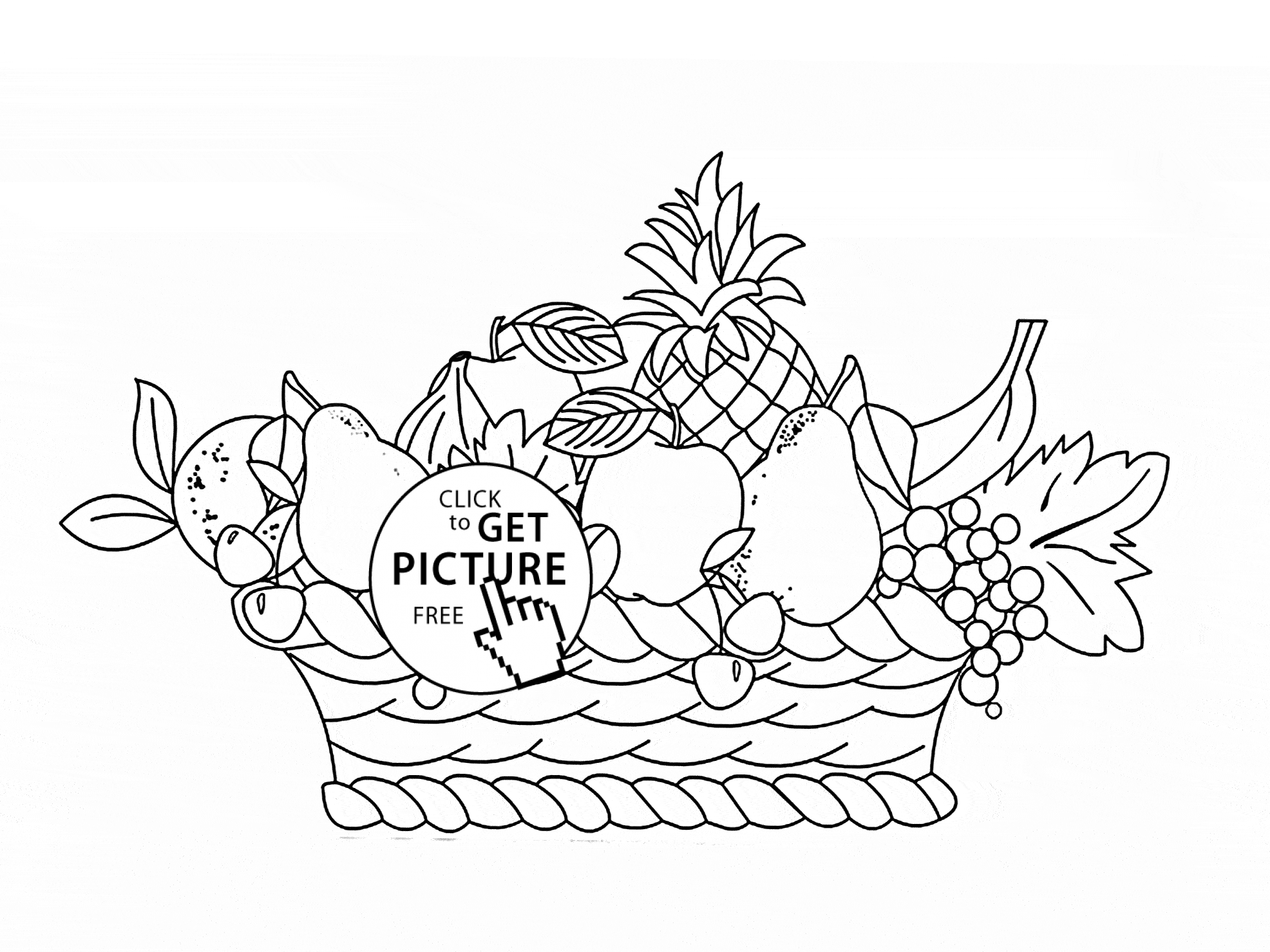 1972x1480 Basket With Many Fruits Coloring Page For Kids, Fruits Coloring