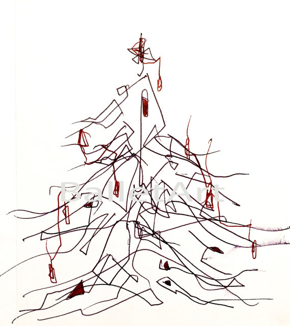 570x641 Christmas Tree Art Print Wall Art Holiday Decor Line