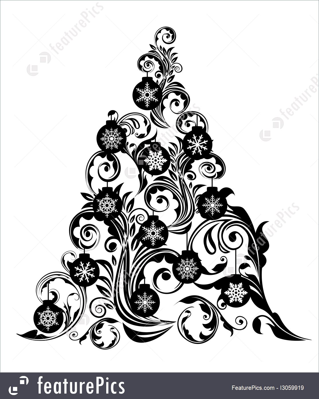 1114x1392 Holidays Christmas Tree With Leaf Swirls Design And Ornaments