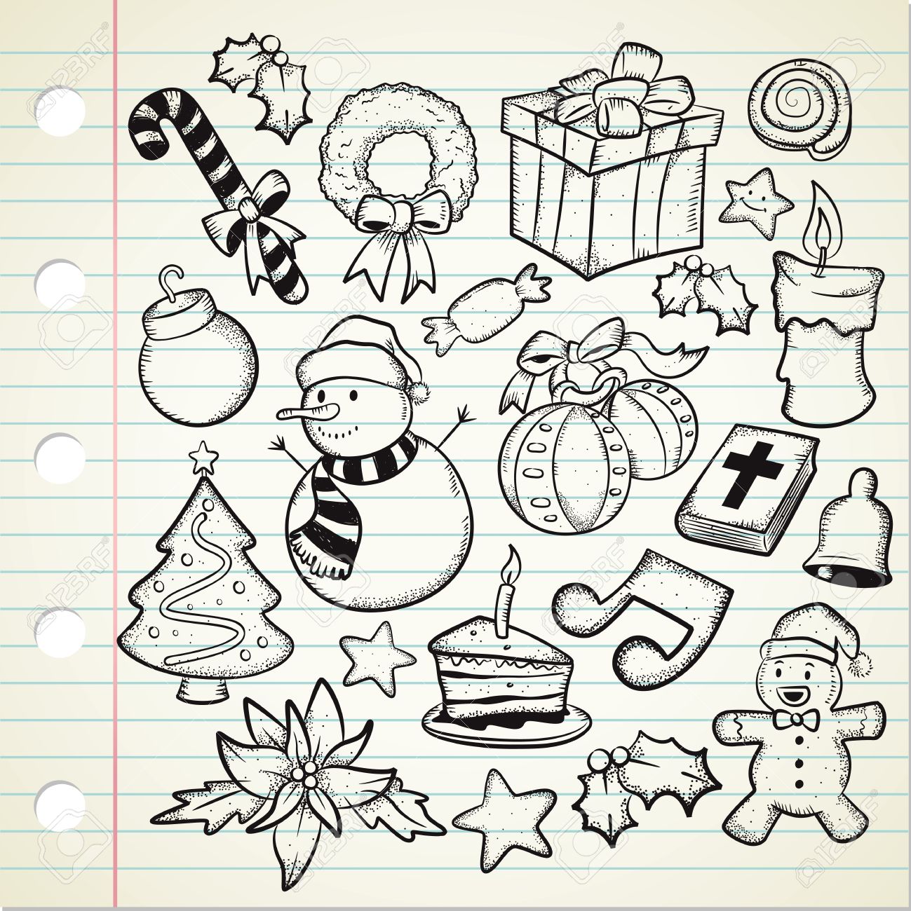 1299x1300 Set Of Christmas Decoration In Doodle Style Royalty Free Cliparts