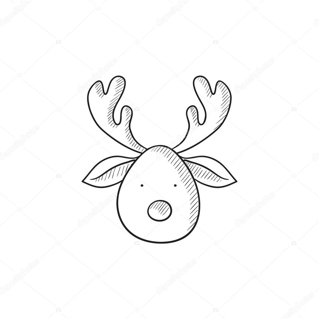 1024x1024 Christmas Deer Sketch Icon. Stock Vector Rastudio
