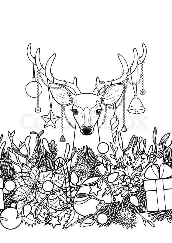566x800 Christmas Deer With Objects Seamless Horizon Border. Winter Square
