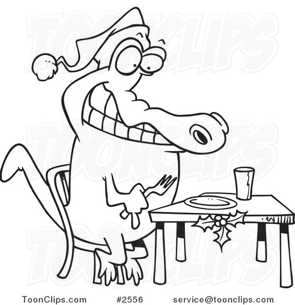 581x600 Cartoon Black And White Line Drawing Of A Christmas Gator