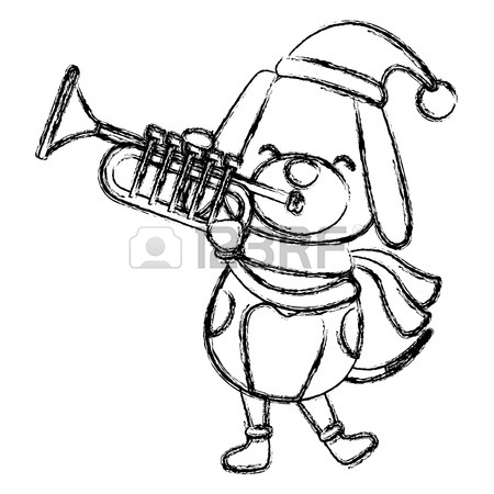 450x450 Christmas Dog With Trumpet Cartoon Icon Vector Illustration