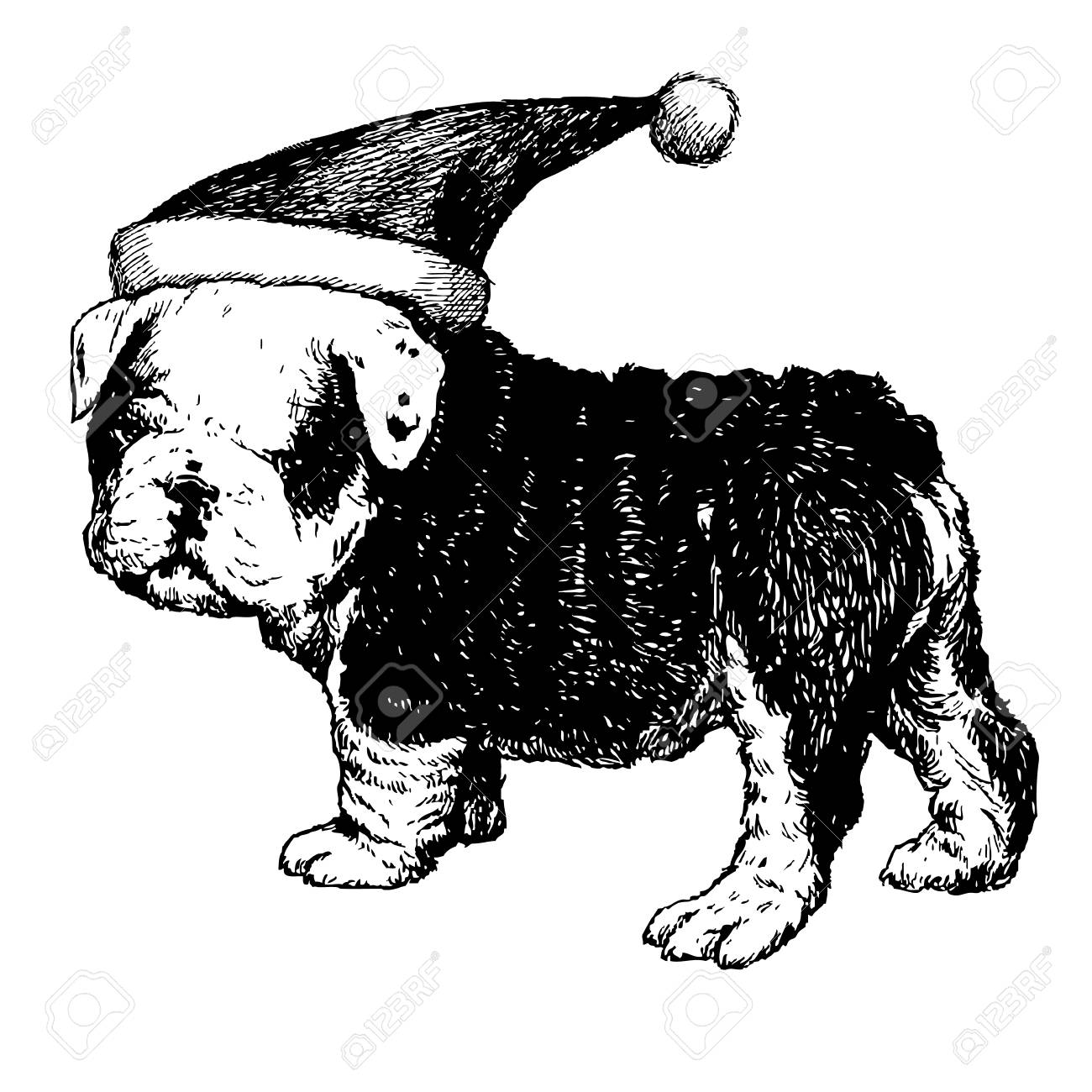 1300x1300 Freehand Sketch Illustration Of Bulldog Dog With Christmas Santa