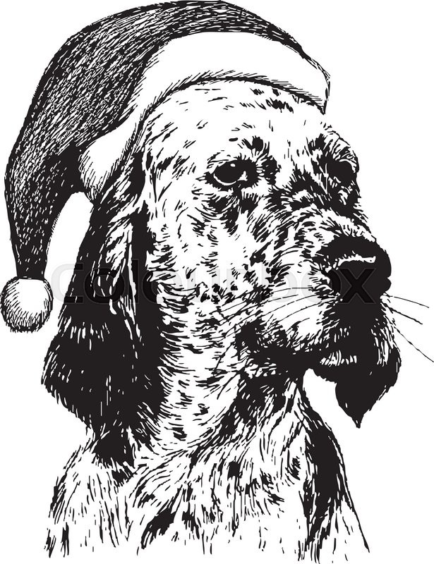 615x800 Freehand Sketch Illustration Of English Setter Dog With Christmas