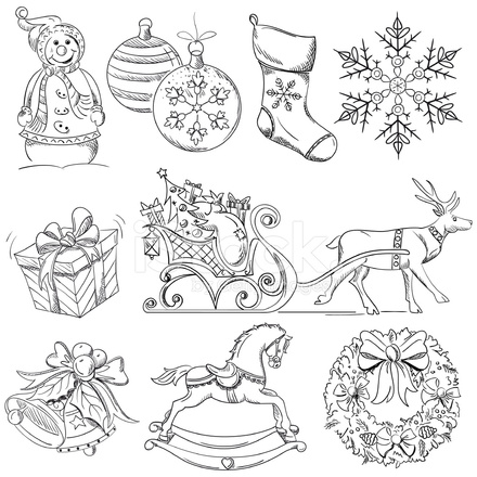 440x440 Christmas Design Elements Drawings Stock Vector