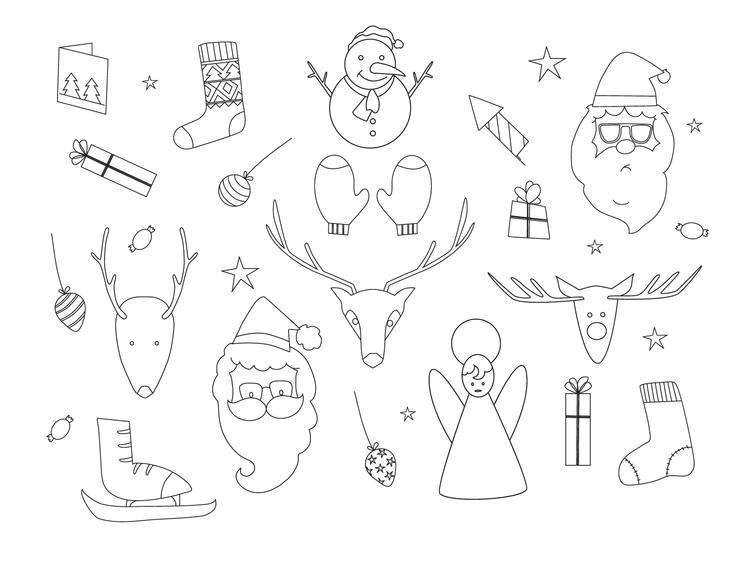 755x570 Hand Drawn Christmas Elements Outline Set