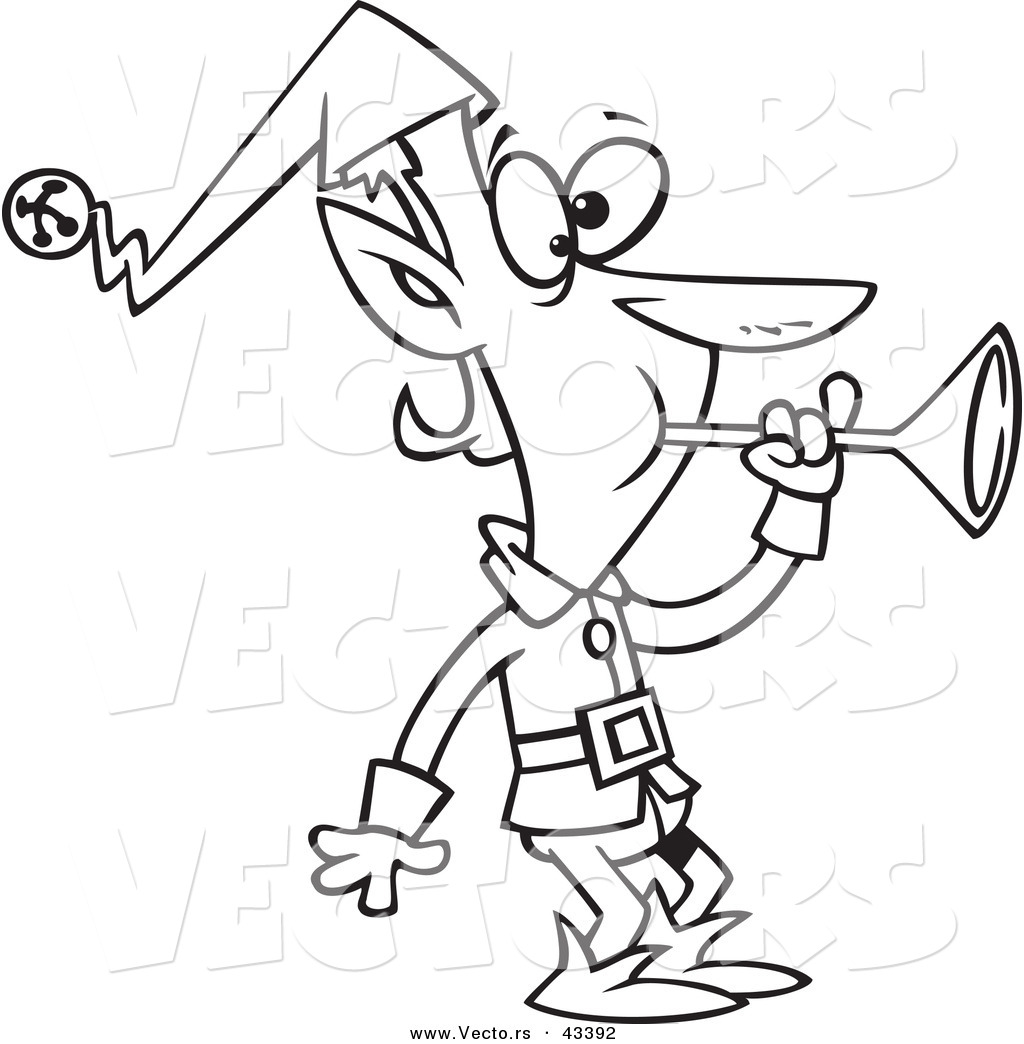 1024x1044 Vector Of A Cartoon Christmas Elf Blowing In To A Horn