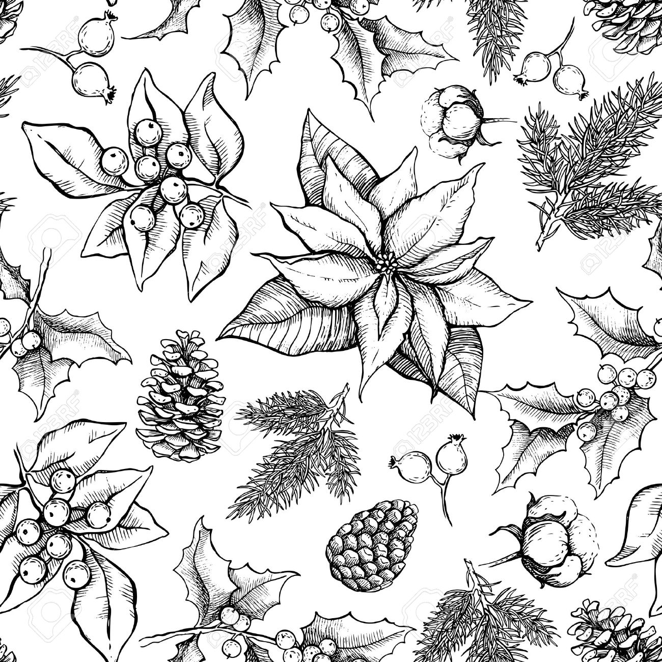 1300x1300 Vector Christmas And New Year Hand Drawn Vintage Pattern