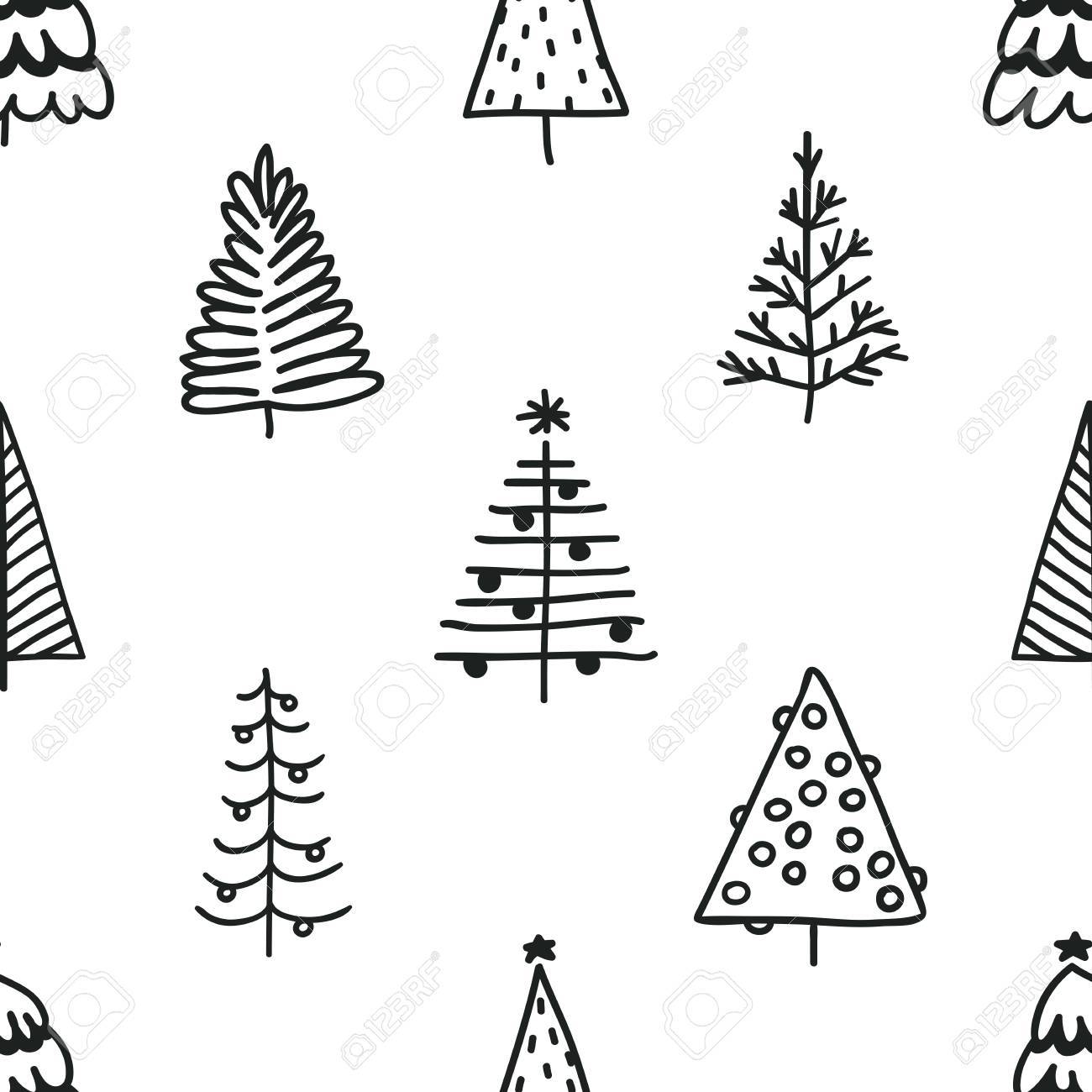 1300x1300 Seamless Pattern With Hand Drawn Christmas Tree. Abstract Doodle
