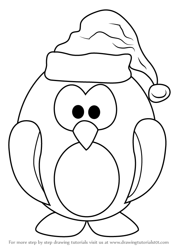 600x847 Learn How To Draw Penguin Santa Claus (Christmas) Step By Step