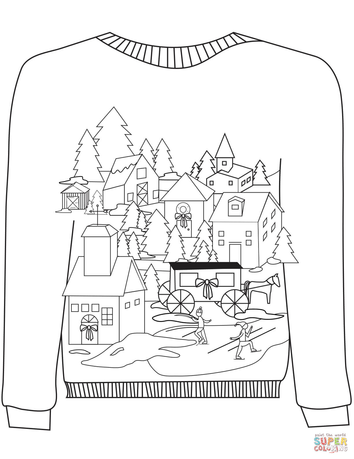 1224x1584 Christmas Ugly Sweater With A Village Motif Coloring Page Free