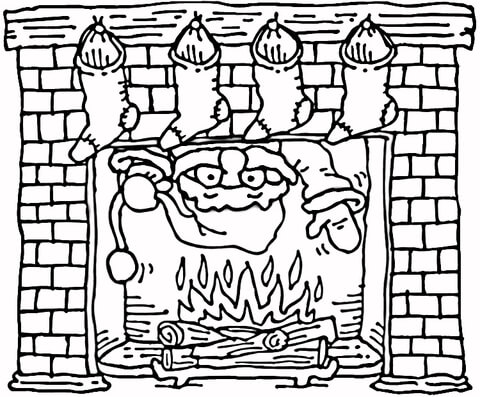 480x397 Santa Coming Out Of The Christmas Fireplace Coloring Page Free