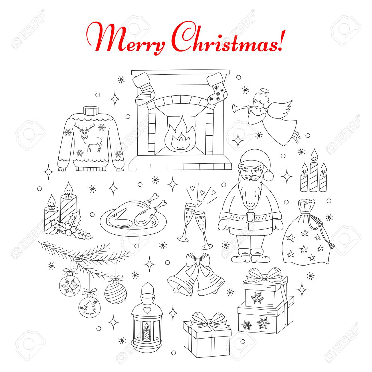 1300x1300 Christmas And New Year Holiday Line Icons Set, Vector