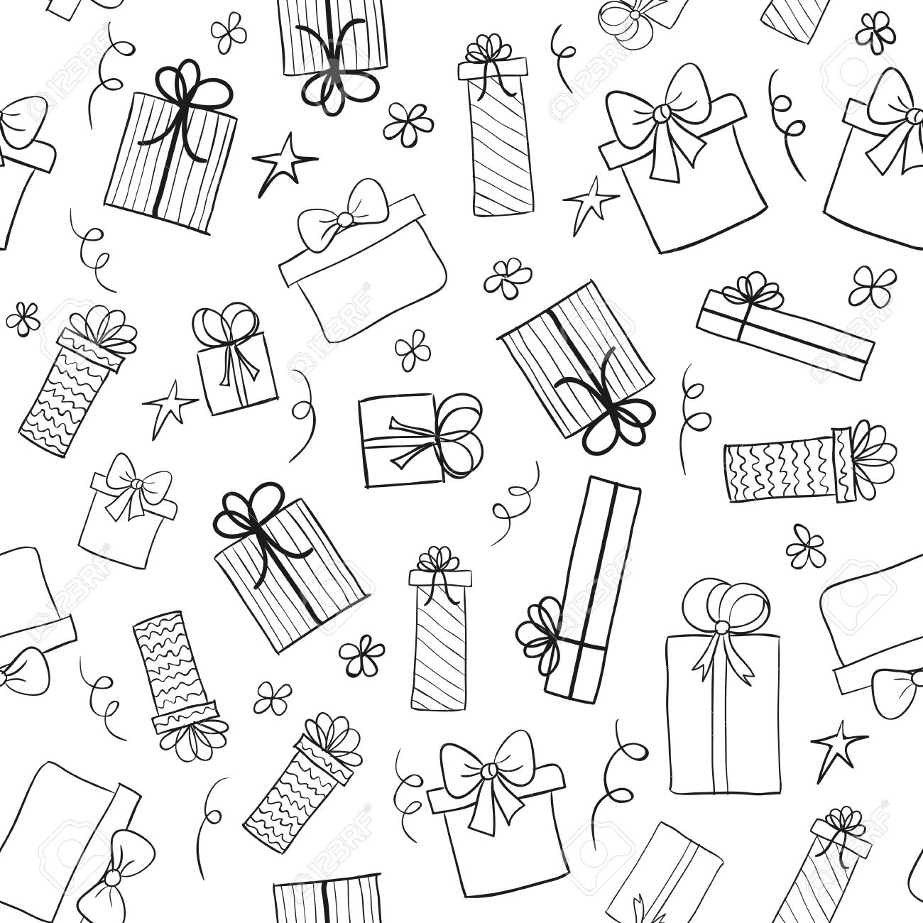 1300x1300 Christmas Gift Boxes. Hand Drawn Presents Sketch. Seamless Vector
