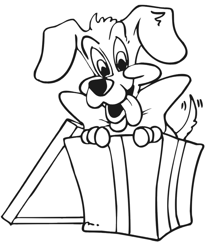 700x844 Christmas Present Coloring Page Puppy In Gift Box