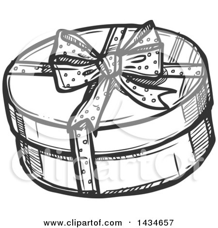 450x470 Clipart Of A Sketched Dark Gray Round Christmas Gift Box