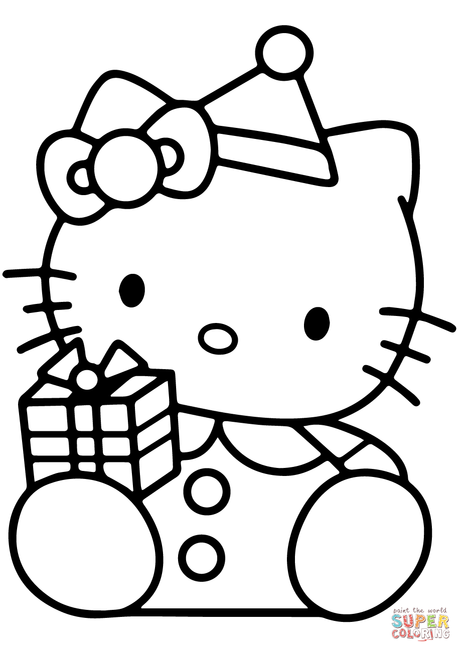 919x1300 Hello Kitty With Christmas Gift Box Coloring Page Free Printable