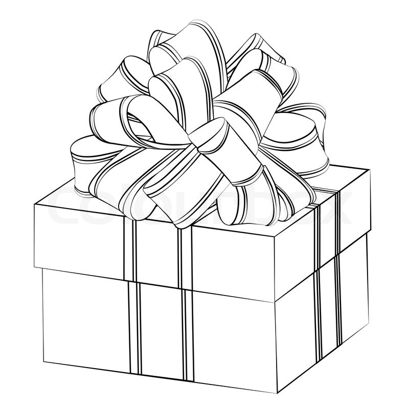 800x800 Black Outline Vector Gift Box On White Background. Stock Vector