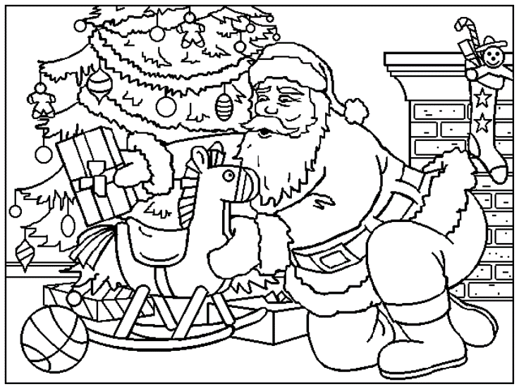 736x552 Print Santa Put Gift Under The Christmas Tree Coloring Page