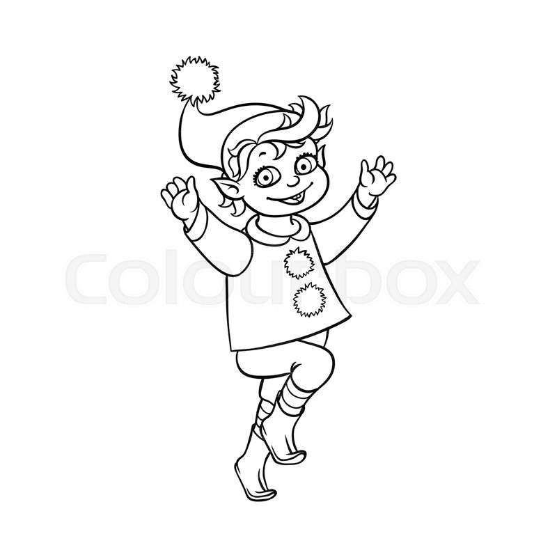 800x800 Vector Flat Monochrome Christmas Elf Boy Dancing Or Jumping
