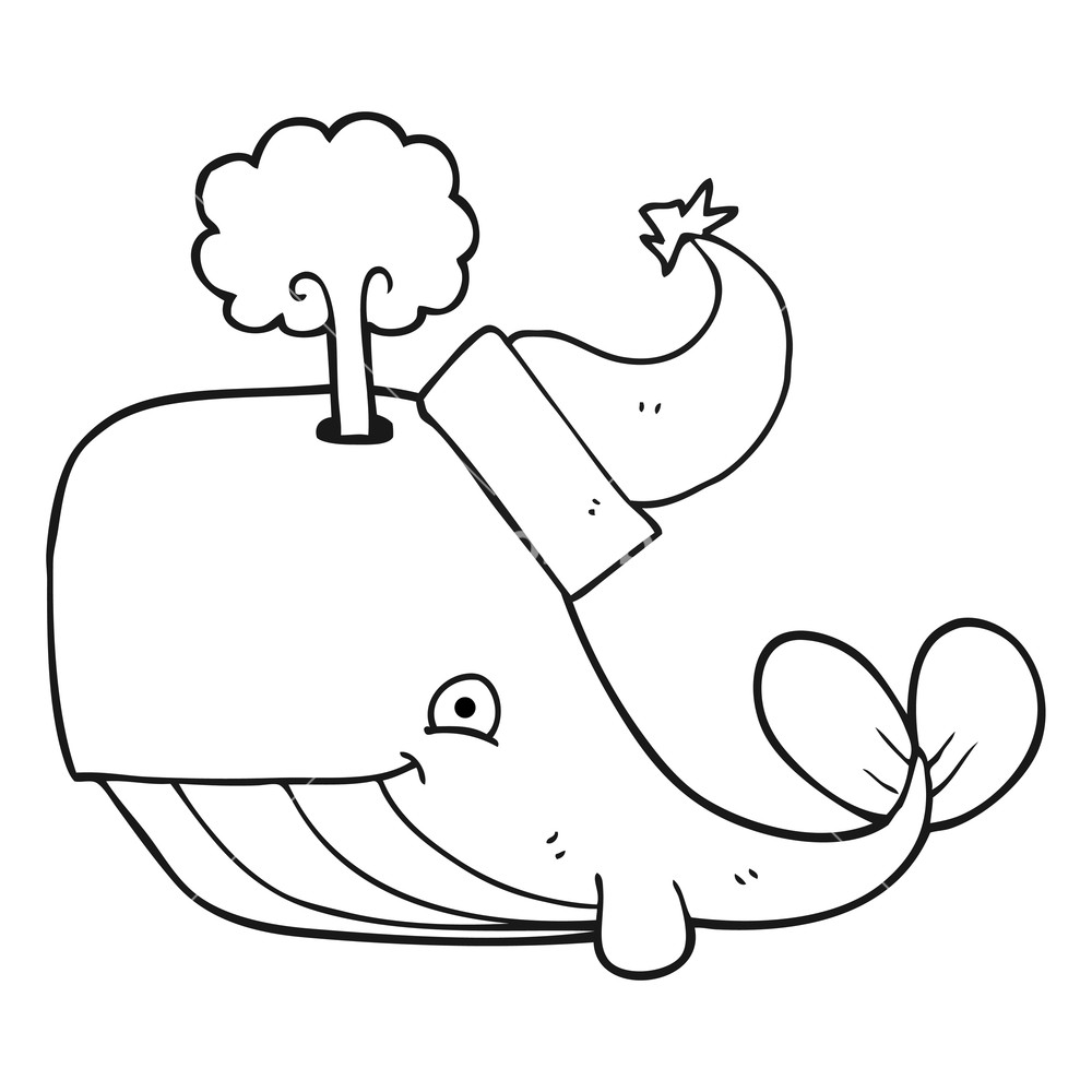 1000x1000 Freehand Drawn Black And White Cartoon Whale Wearing Christmas Hat
