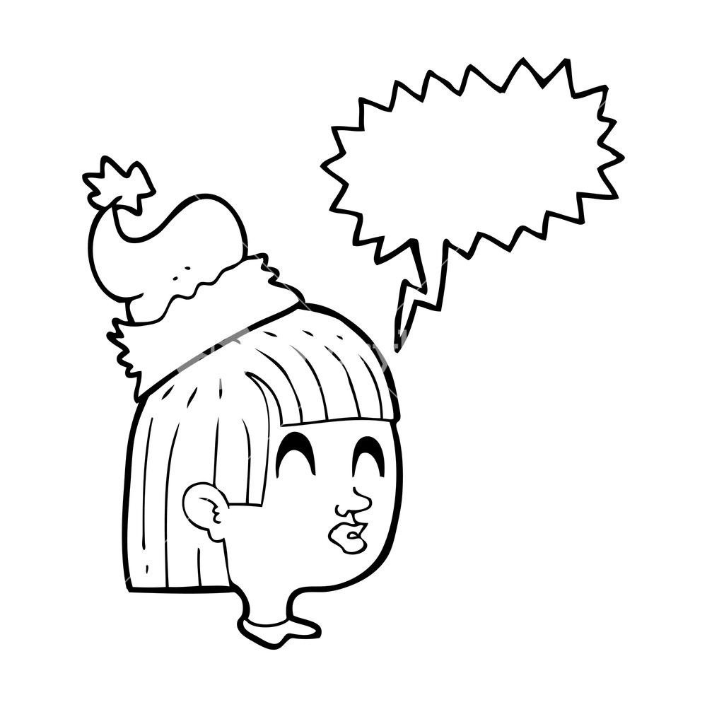 1000x1000 Freehand Drawn Speech Bubble Cartoon Girl Wearing Christmas Hat