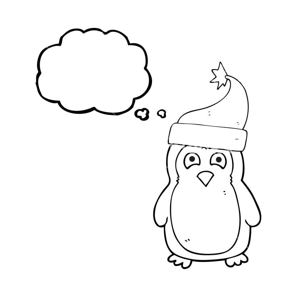 1000x1000 Freehand Drawn Thought Bubble Cartoon Christmas Robin Wearing