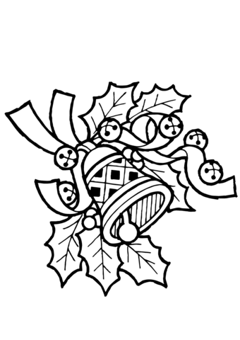 340x480 Christmas Holly With Jingle Bells Coloring Page Free Printable