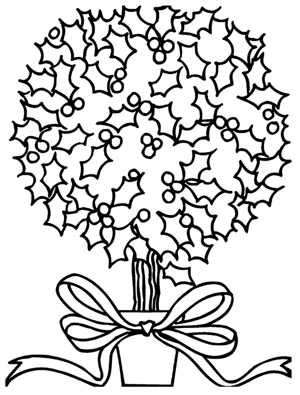 619x815 Christmas Holly Bush Coloring Page