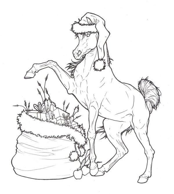 600x667 Christmas Horse Drawings Merry Christmas And Happy New Year 2018