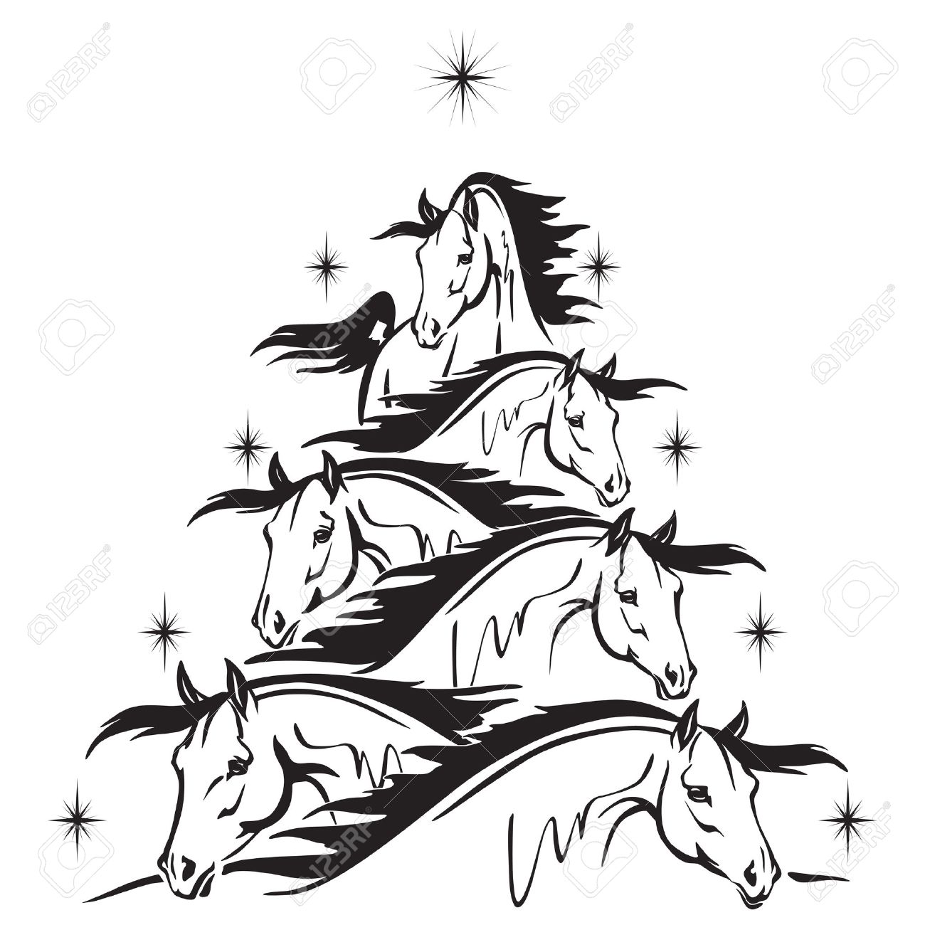 1300x1300 Christmas Tree Of Horses Heads Royalty Free Cliparts, Vectors,