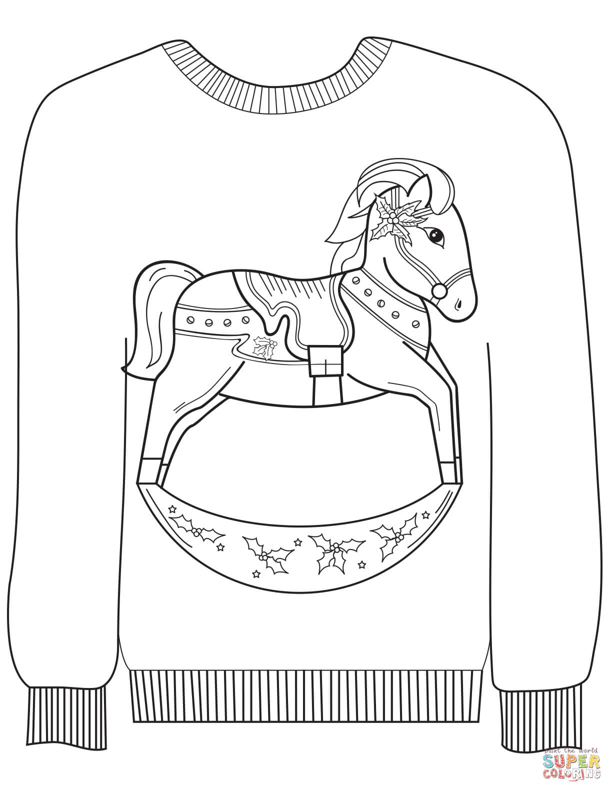 1224x1584 Christmas Ugly Sweater With A Rocking Horse Motif Coloring Page