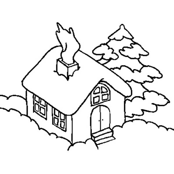 600x600 House Covered By Snow In Houses Coloring Page