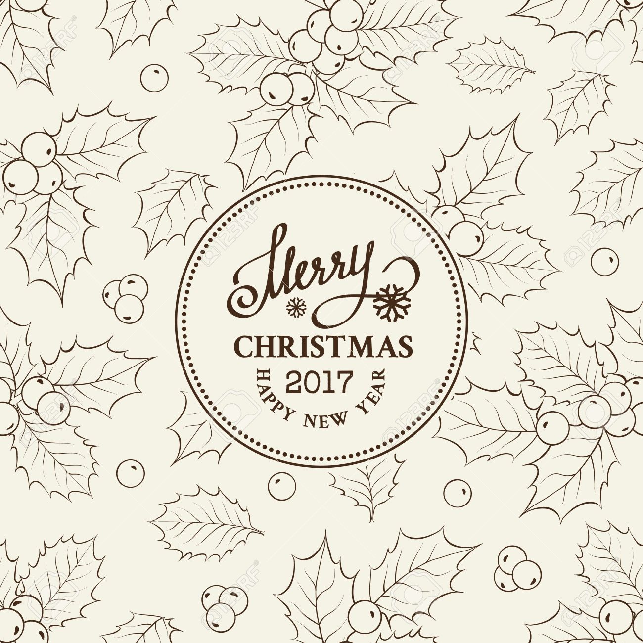 1300x1300 Christmas Mistletoe Line Drawing Over Circle Frame With Holiday