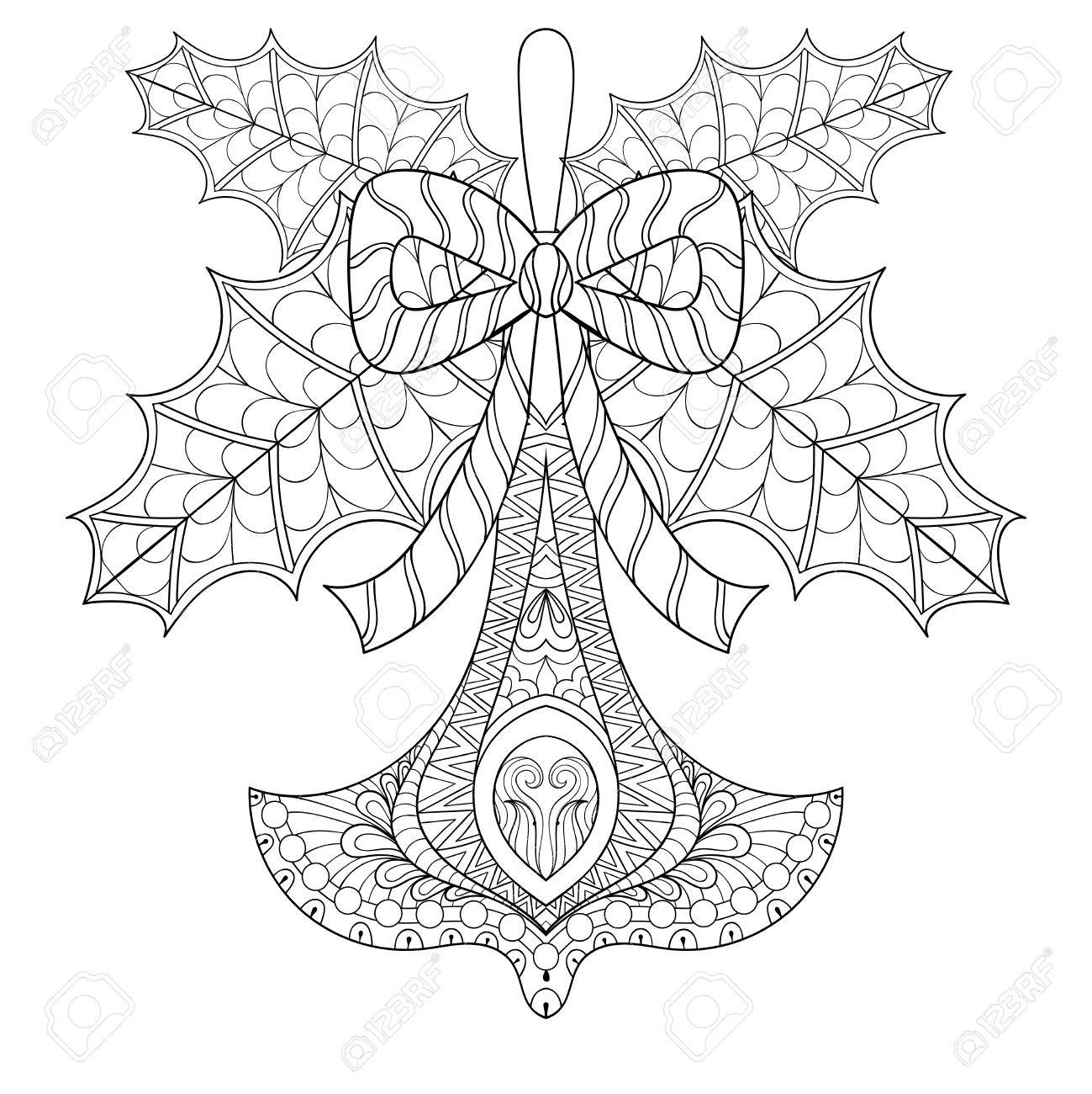 1299x1300 Christmas Tree Toy With Mistletoe Leaves In Zentangle Style. Hand