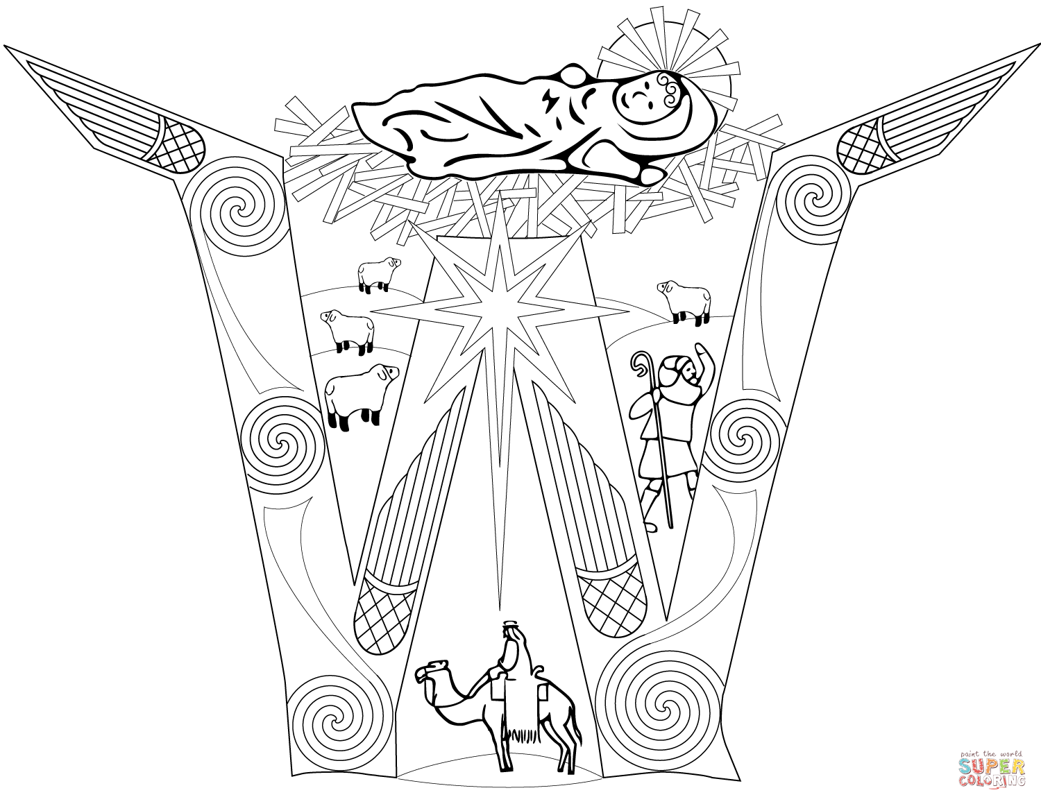 1500x1159 Letter W With Nativity Scene Coloring Page Free Printable