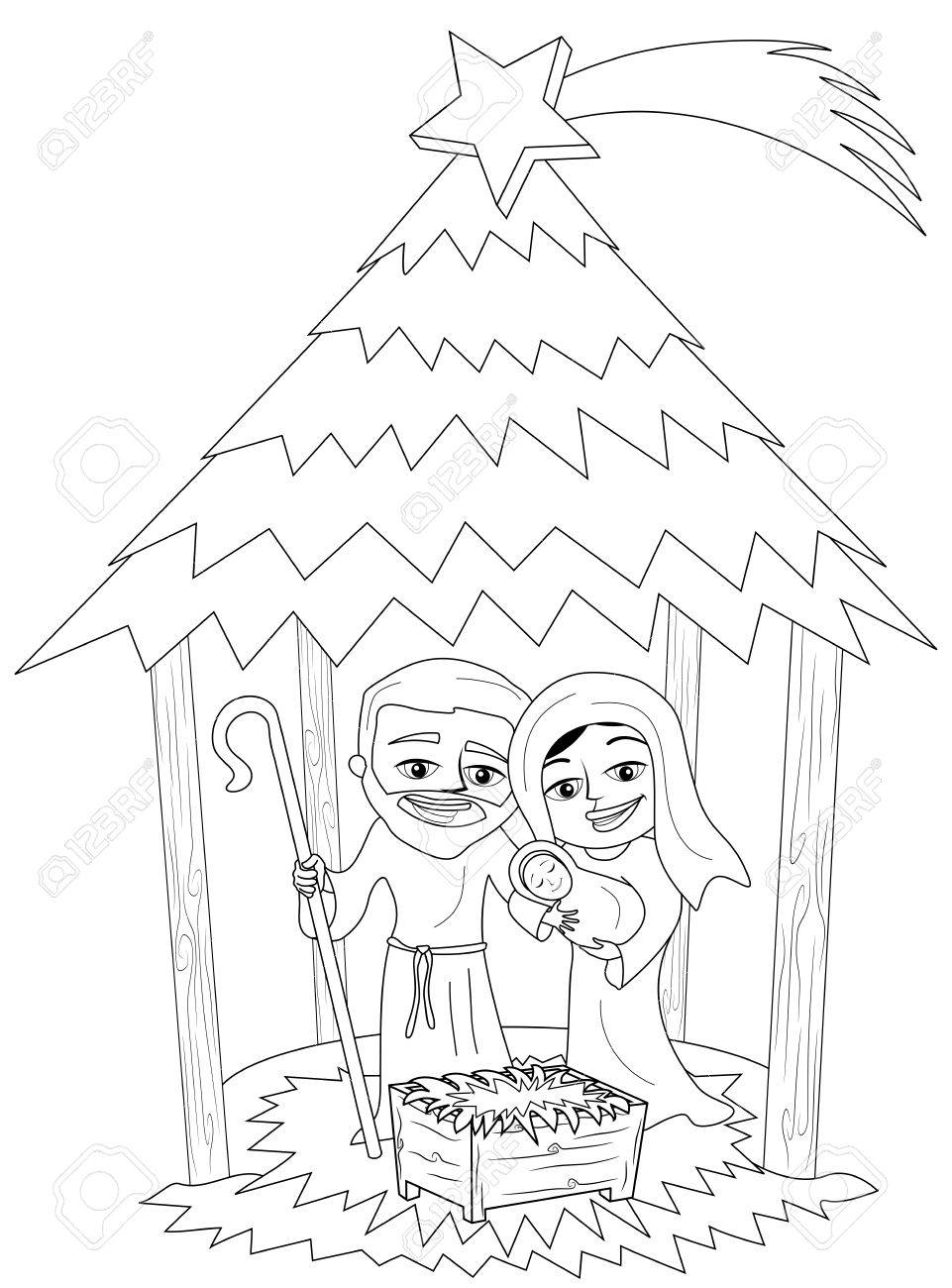 961x1300 Christmas Nativity Scene With Joseph And Mary Holding Newborn