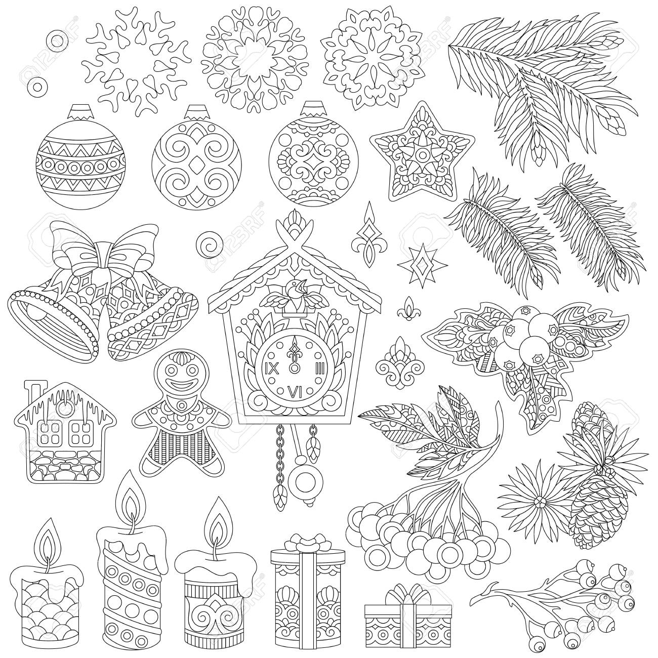 1300x1300 Christmas Decorations. Coloring Page Of Vintage Retro Decor