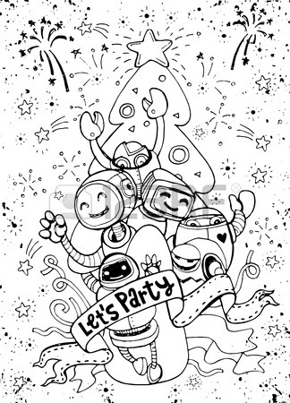 324x450 Hand Drawing Doodle Vector Illustration Of Funny Party Robot