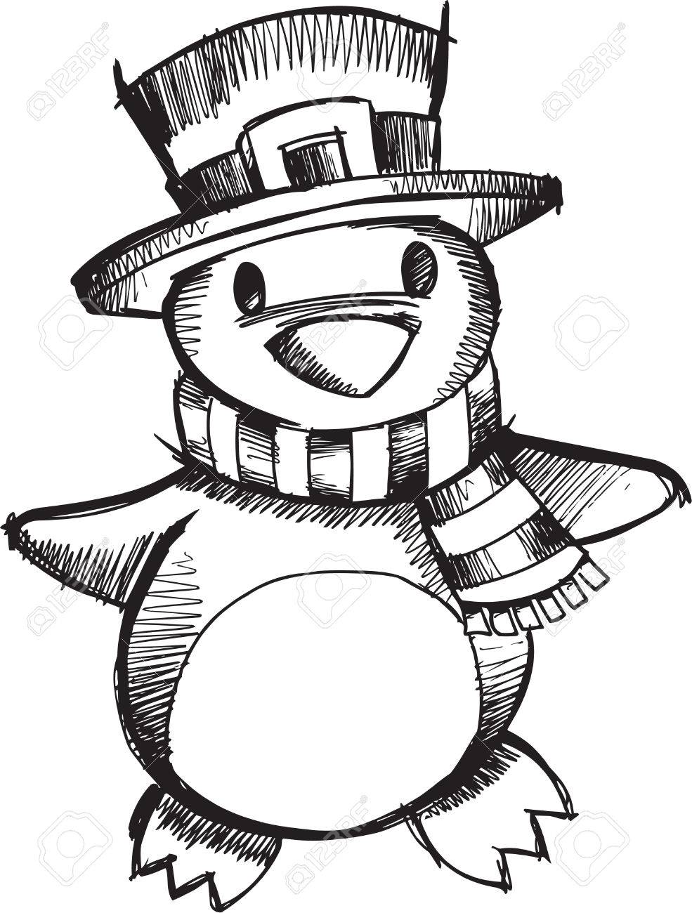 985x1300 Doodle Sketchy Christmas Penguin Royalty Free Cliparts, Vectors