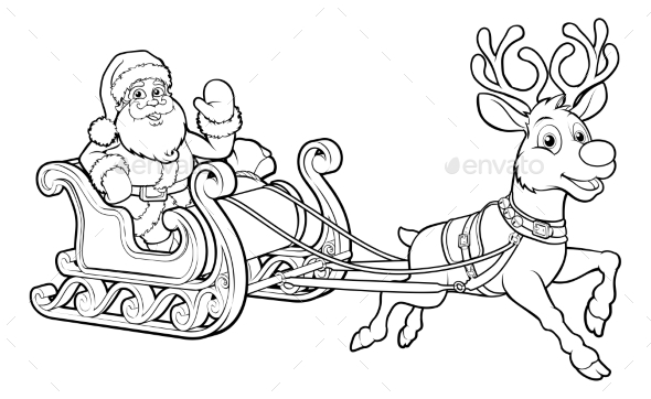 590x362 Santa Claus Christmas Sleigh And Reindeer By Krisdog Graphicriver