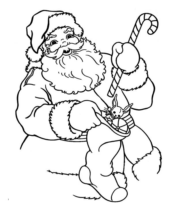 600x738 Santa Claus Holding A Candy Cane And Christmas Stocking