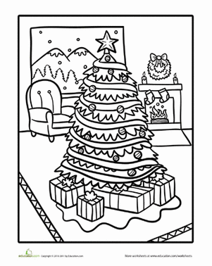 301x378 Living Room Christmas Scene Seasons Worksheets, Christmas Scenes