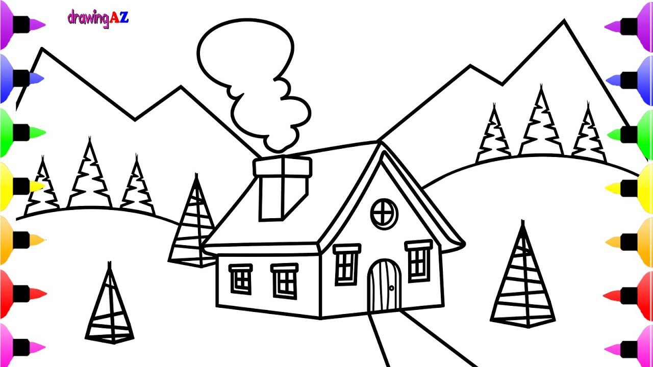 1280x720 Christmas Scene Coloring Page Christmas House Coloring Book