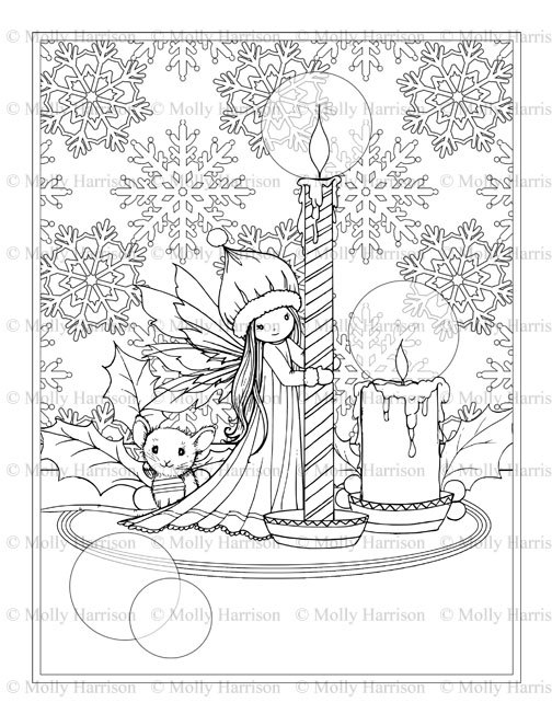 504x652 Christmas Fairy And Mouse With Candles Coloring Page