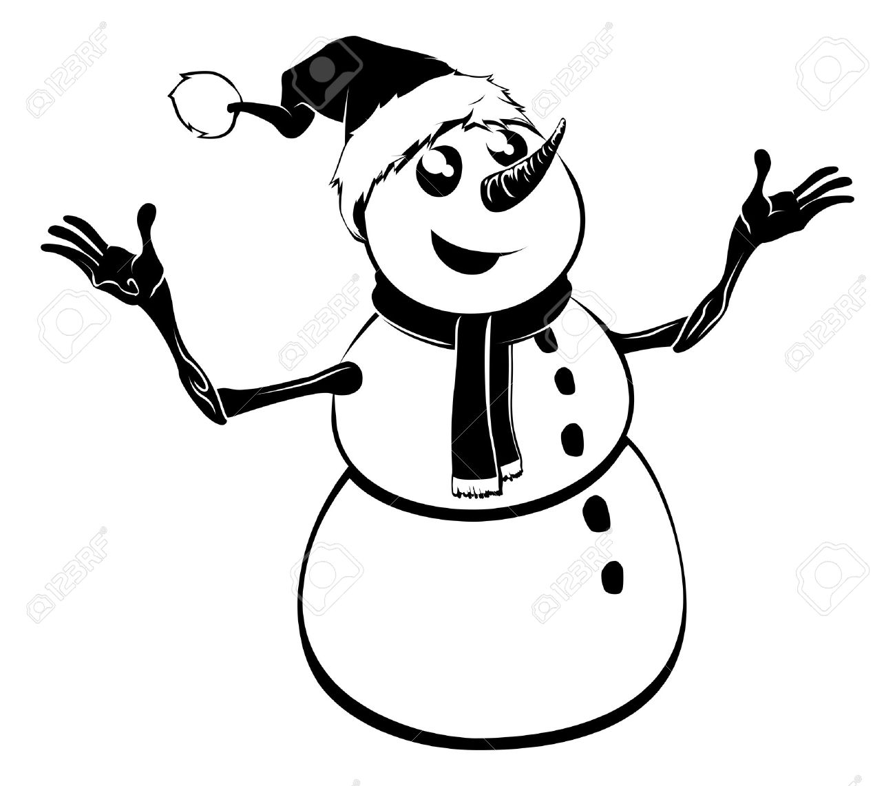 1300x1142 Black And White Illustration Of A Christmas Snowman In Santa
